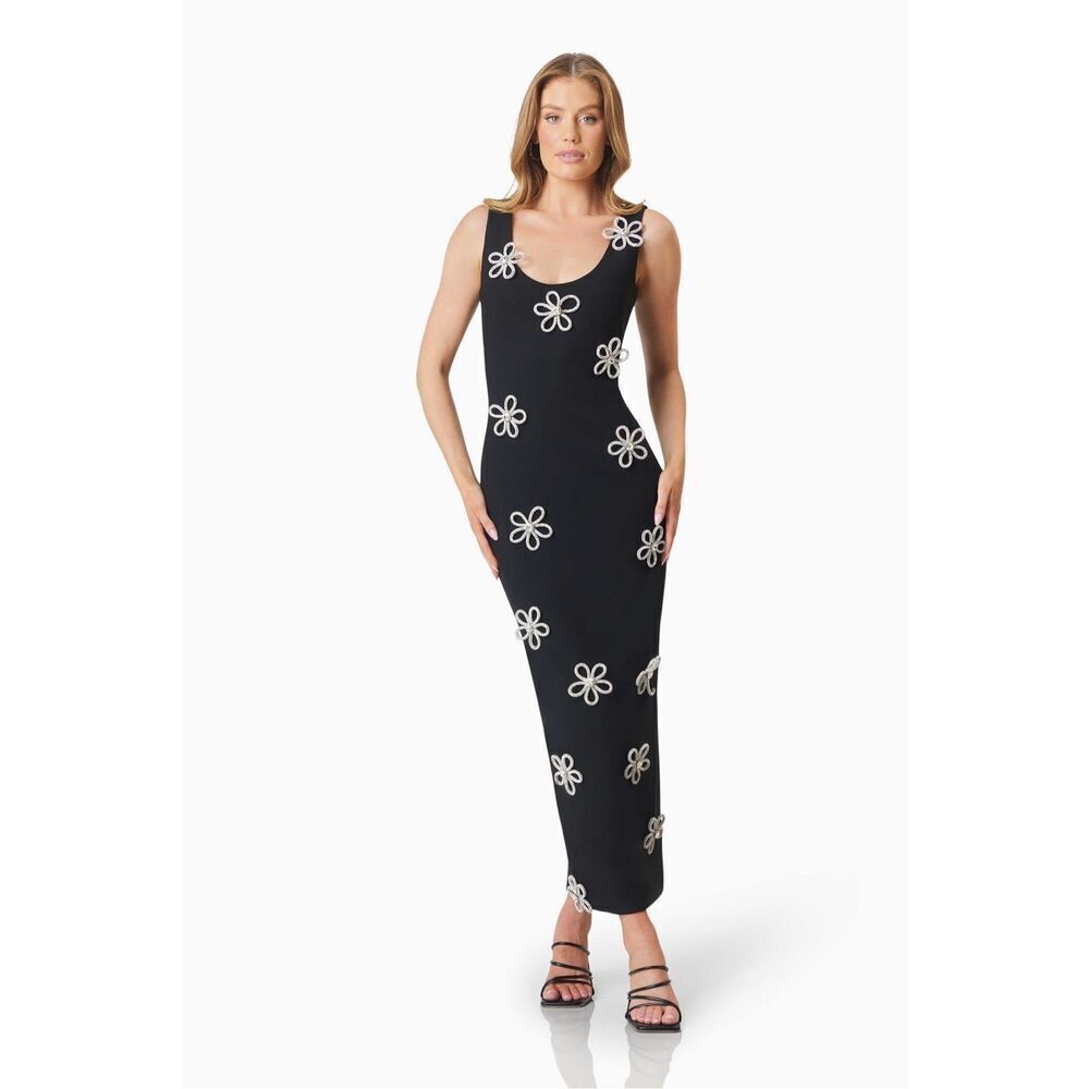 Elliatt Delia Diamante Fitted Bodycon Midi Dress cocktail parties events XXS NWT - Picture 1 of 5